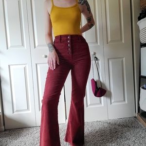 maroon high-rise flares